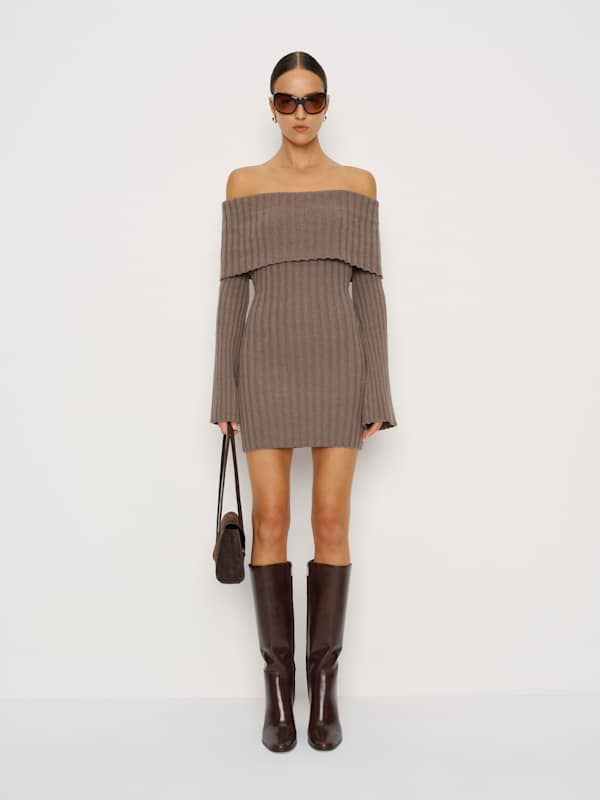 Lacey Cashmere Blend Sweater Dress - Shitake